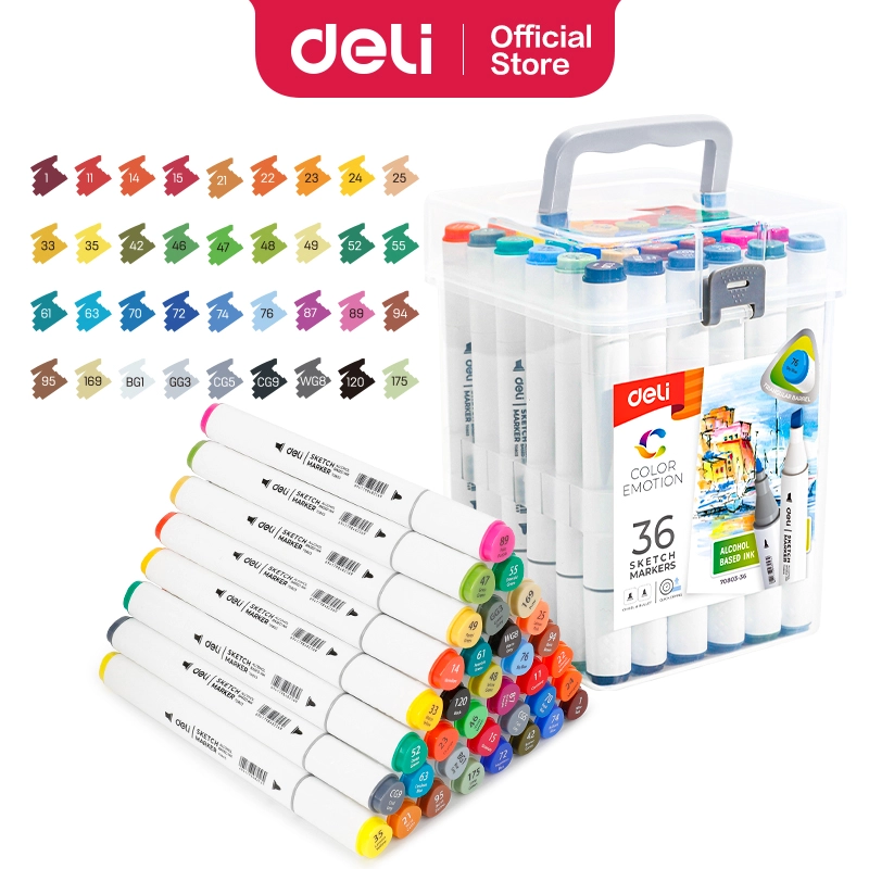 Deli Art Markers Set, 60 Colors Dual Tips Coloring Marker Pens