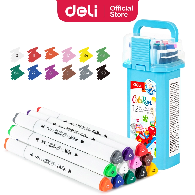 Deli Art Markers Set, 60 Colors Dual Tips Coloring Marker Pens Highlighters