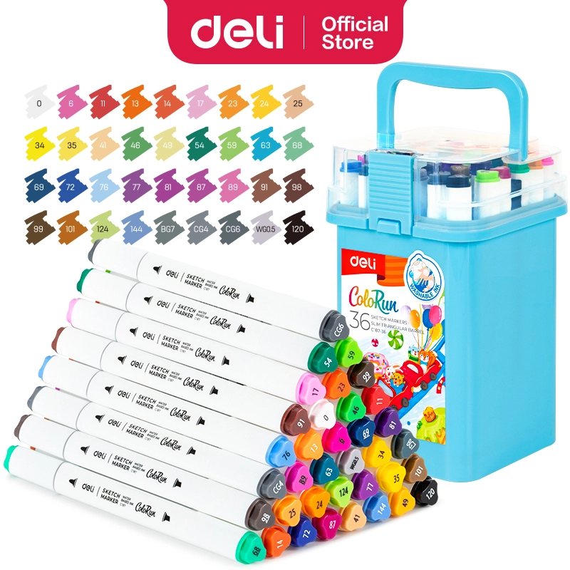 Deli Art Markers Set, 60 Colors Dual Tips Coloring Marker Pens